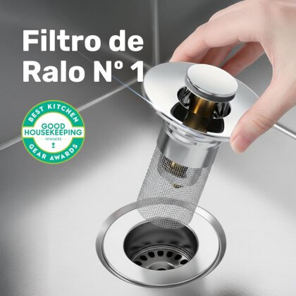 Draino drain strainer shown over a sink drain in the official offer creative
